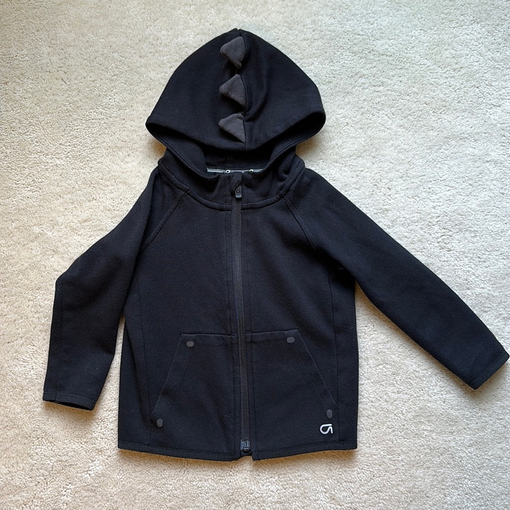 GapFit Toddler Fit Tech Hoodie with dinosaur scale appliqués at hood